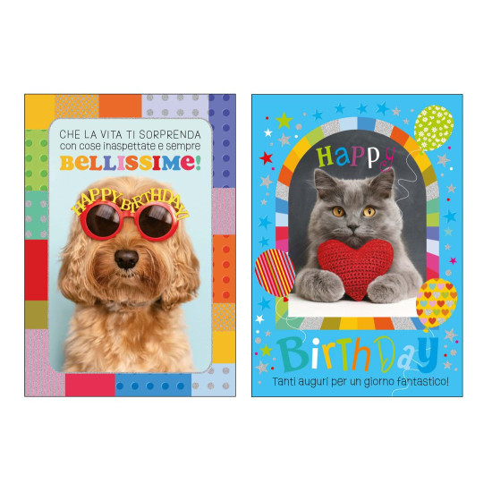 Biglietti auguri COMPLEANNO cuccioli olografici 12pz Biglietti auguri COMPLEANNO cuccioli olografici 12pz