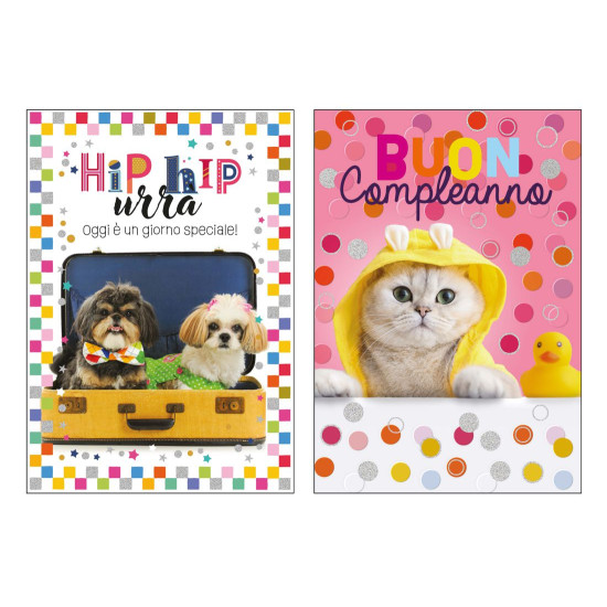 Biglietti auguri COMPLEANNO cuccioli olografici 12pz Biglietti auguri COMPLEANNO cuccioli olografici 12pz