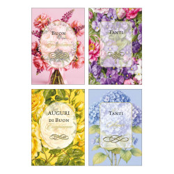 Biglietti auguri COMPLEANNO fiori foil oro 12pz