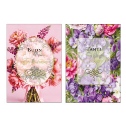 Biglietti auguri COMPLEANNO fiori foil oro 12pz Biglietti auguri COMPLEANNO fiori foil oro 12pz