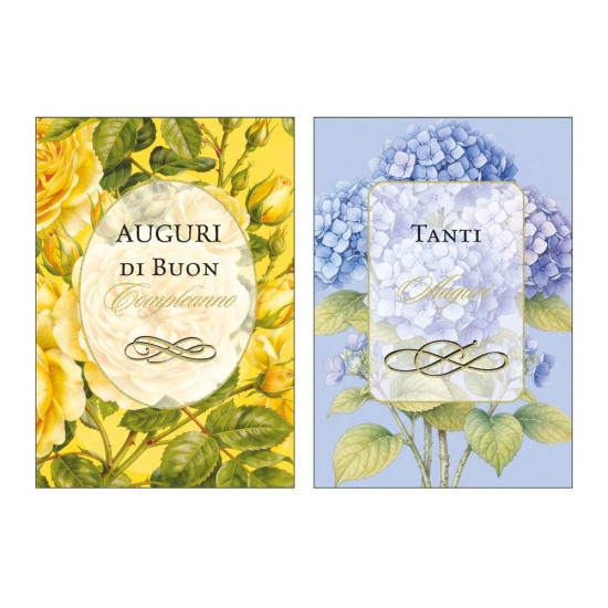 Biglietti auguri COMPLEANNO fiori foil oro 12pz