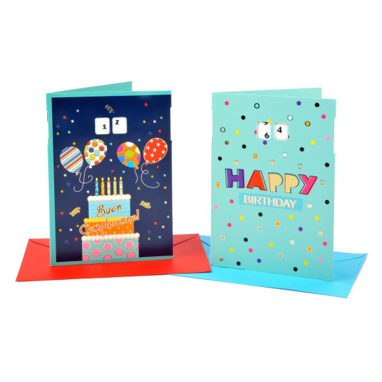 Biglietti Auguri Compleanno con Doppia Rotella Età 1-99 – 24 Pezzi Assortiti Biglietti Auguri Compleanno con Doppia Rotella Età 1-99 – 24 Pezzi Assortiti