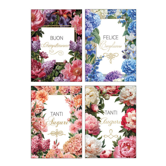 Biglietti auguri COMPLEANNO fiori 12pz Biglietti auguri COMPLEANNO fiori 12pz