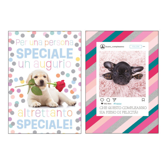 Biglietti auguri COMPLEANNO olografico cucciolotti 12pz Biglietti auguri COMPLEANNO olografico cucciolotti 12pz