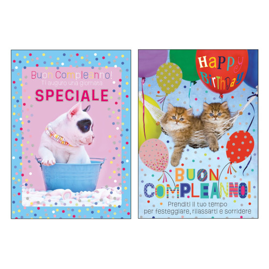 Biglietti auguri COMPLEANNO olografico cucciolotti 12pz Biglietti auguri COMPLEANNO olografico cucciolotti 12pz