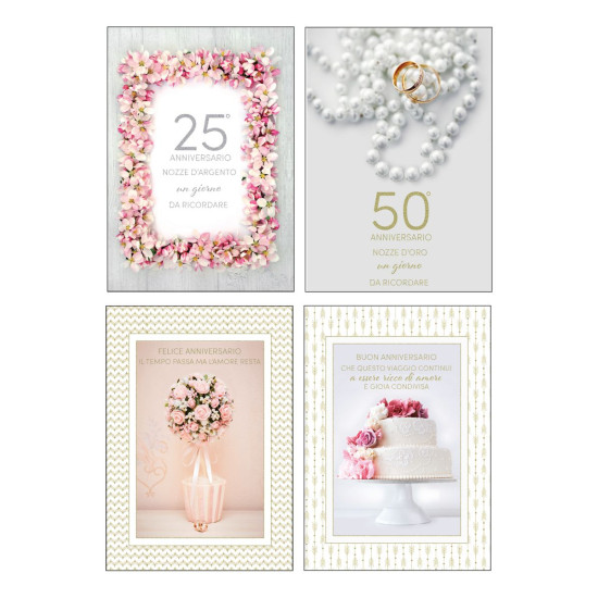 Biglietti auguri ANNIVERSARIO 25/50 e neutro 12pz