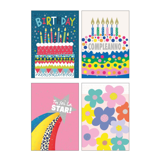 Biglietti auguri COMPLEANNO e TANTI AUGURI olografico 12pz