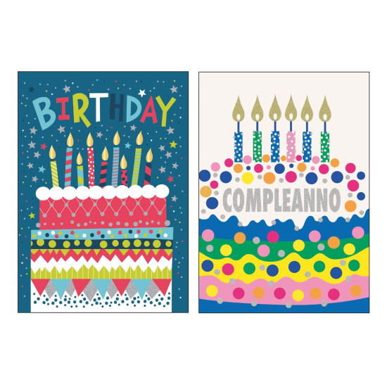 Biglietti auguri COMPLEANNO e TANTI AUGURI olografico 12pz