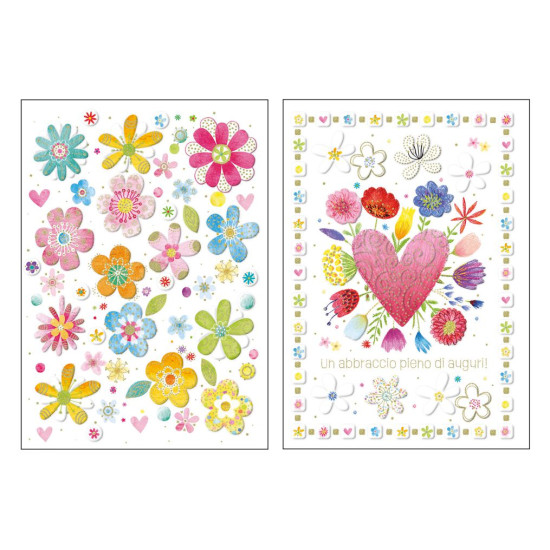 Biglietti auguri COMPLEANNO FIORI oro/rilievo 12pz
