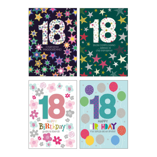 Biglietti auguri 18 ANNI olografico 12pz Biglietti auguri 18 ANNI olografico 12pz