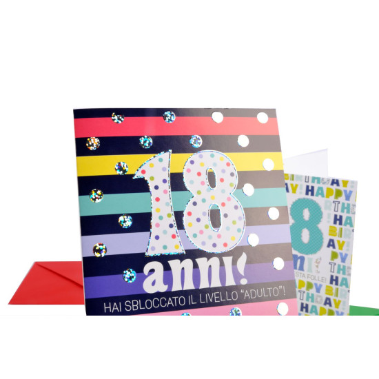 Biglietti auguri 18 ANNI olografico 12pz Biglietti auguri 18 ANNI olografico 12pz