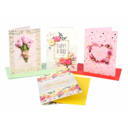 Biglietti auguri COMPLEANNO floreale oro 12pz