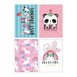 Biglietti auguri COMPLEANNO animaletti olografico 12pz