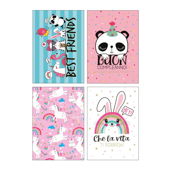 Biglietti auguri COMPLEANNO animaletti olografico 12pz