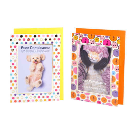 Biglietti auguri COMPLEANNO cuccioli funny oro 12pz Biglietti auguri COMPLEANNO cuccioli funny oro 12pz