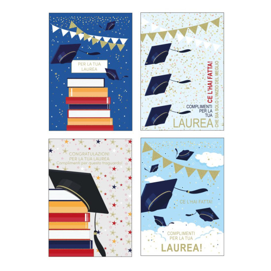 Biglietti auguri LAUREA foil oro 12pz