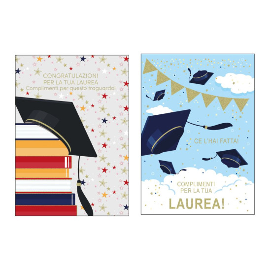 Biglietti auguri LAUREA foil oro 12pz