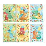 Biglietti compleanno DINO da 1 a 6 anni 24pz