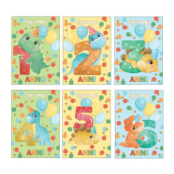 Biglietti compleanno DINO da 1 a 6 anni 24pz Biglietti compleanno DINO da 1 a 6 anni 24pz