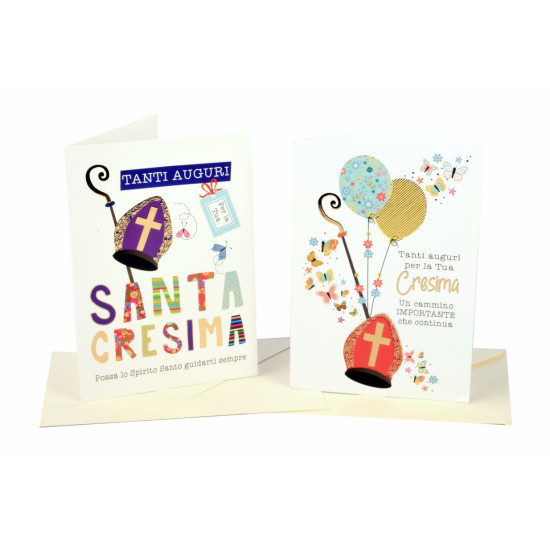 Biglietti CRESIMA color con foil oro 12pz Biglietti CRESIMA color con foil oro 12pz