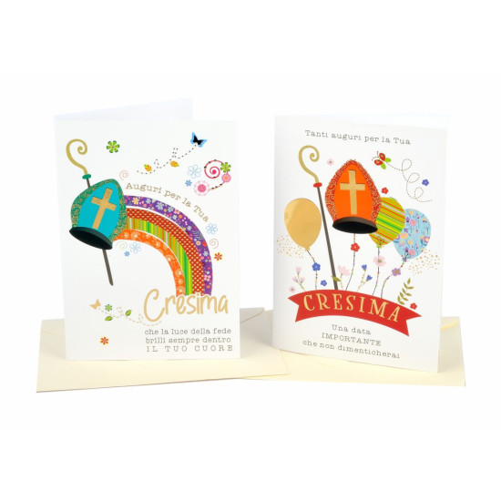 Biglietti CRESIMA color con foil oro 12pz Biglietti CRESIMA color con foil oro 12pz