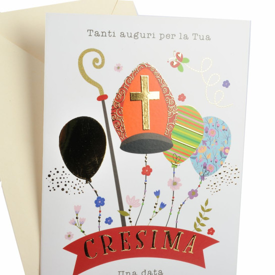 Biglietti CRESIMA color con foil oro 12pz Biglietti CRESIMA color con foil oro 12pz