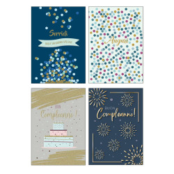 Biglietti auguri COMPLEANNO maschile oro e rilievo 12pz