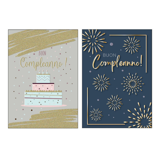 Biglietti auguri COMPLEANNO maschile oro e rilievo 12pz