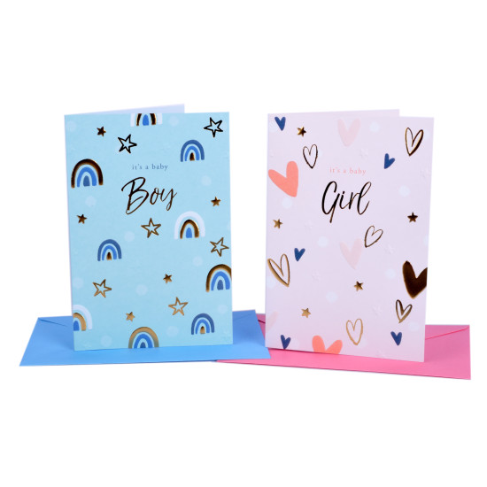 Biglietti auguri NASCITA bimbo e bimba 12pz