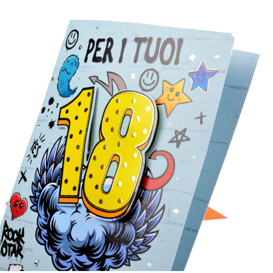 Biglietti auguri 18 ANNI 3D e foil olografico 12pz