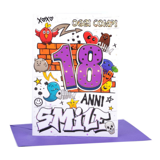 Biglietti auguri 18 ANNI 3D e foil olografico 12pz