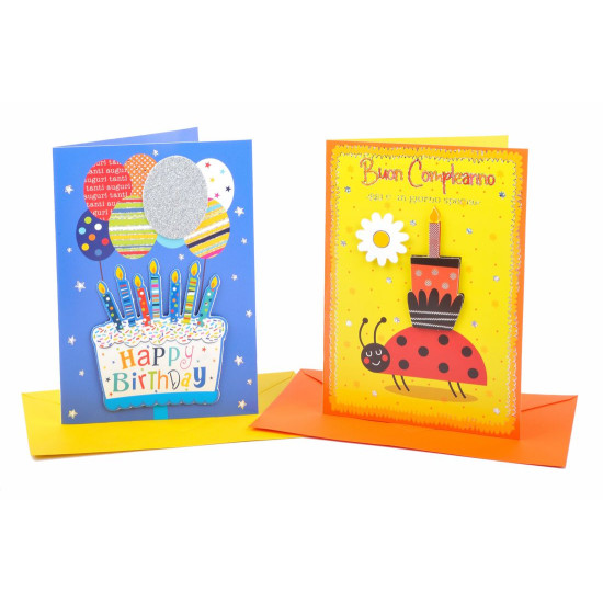 Biglietti auguri COMPLEANNO applicazioni 12pz Biglietti auguri COMPLEANNO applicazioni 12pz