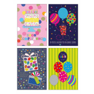 Biglietti auguri COMPLEANNO special con applicazioni e glitter 12pz