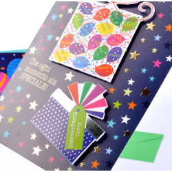 Biglietti auguri COMPLEANNO special con applicazioni e glitter 12pz