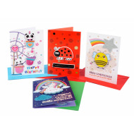 Biglietti auguri COMPLEANNO special con applicazioni e glitter 12pz