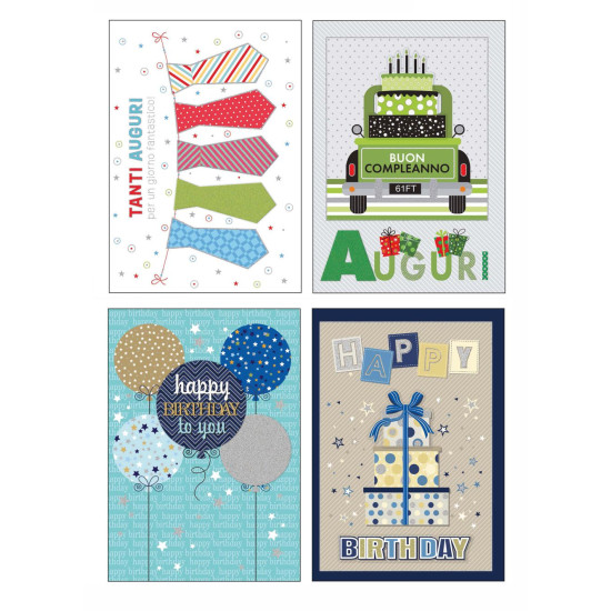 Biglietti auguri COMPLEANNO special maschile applicazioni 3D e glitter 12pz Biglietti auguri COMPLEANNO special maschile applicazioni 3D e glitter 12pz