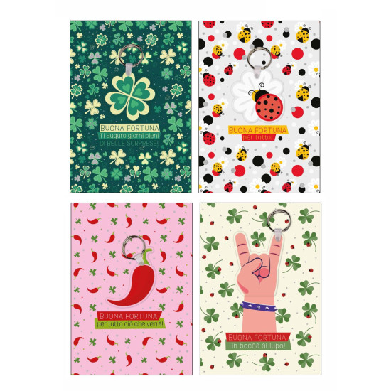 Biglietti buona fortuna con portachiavi 12pz