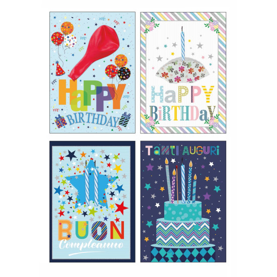 Biglietti auguri COMPLEANNO special VERI palloncini, candeline e pirottini 12pz Biglietti auguri COMPLEANNO special VERI palloncini, candeline e pirottini 12pz