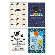 Biglietti auguri LAUREA e COMPLEANNO special applicazioni 3D e argento12pz