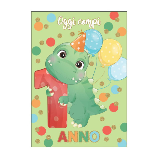 Biglietti  auguri COMPLEANNO 1 anno DINO 6pz