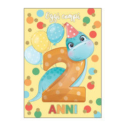 Biglietti auguri COMPLEANNO 2 anni DINO 6pz Biglietti auguri COMPLEANNO 2 anni DINO 6pz