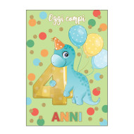 Biglietti  auguri COMPLEANNO 4 anni DINO 6pz