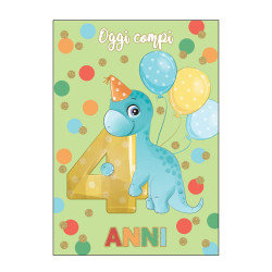 Biglietti auguri COMPLEANNO 4 anni DINO 6pz Biglietti auguri COMPLEANNO 4 anni DINO 6pz