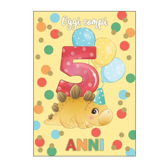 Biglietti  auguri COMPLEANNO 5 anni DINO 6pz