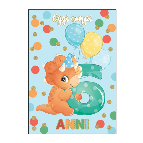 Biglietti  auguri COMPLEANNO 6 anni DINO 6pz
