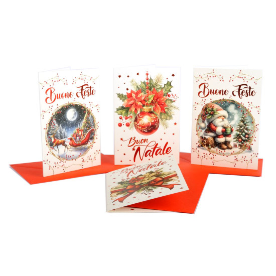 Biglietti augurali NATALE metallizzati 12pz