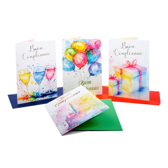 Biglietti auguri COMPLEANNO pastello 12pz Biglietti auguri COMPLEANNO pastello 12pz