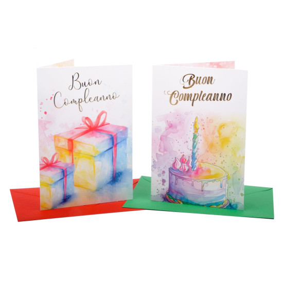 Biglietti auguri COMPLEANNO pastello 12pz Biglietti auguri COMPLEANNO pastello 12pz