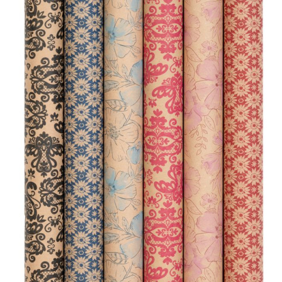 Fogli carta regalo piegati kraft FLOWERS 50 fogli Fogli carta regalo piegati kraft FLOWERS 50 fogli