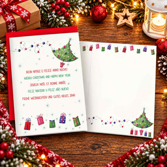 Biglietti auguri NATALE multilingue glitter 12pz Biglietti auguri NATALE multilingue glitter 12pz
